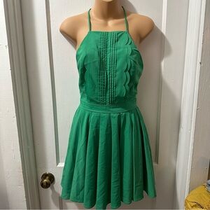 Double Zero Green Halter Dress with Scallop Accents in S